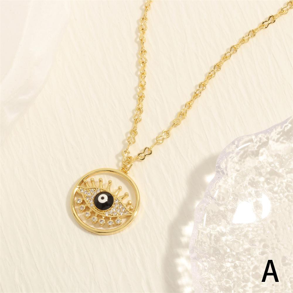 Новое ожерелье с кулоном «Глаз дьявола» из меди с 18-каратным покрытием, с полым круглым эмалевым кулоном, европейская и американская трансграничная бижутерия оптом NE2112-A