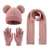3-12Y Children's Warm Knitted Hat Scarf Gloves Set Thickened Lining Knit Beanie Warm Neck Scarves Windproof Outdoor Protecting