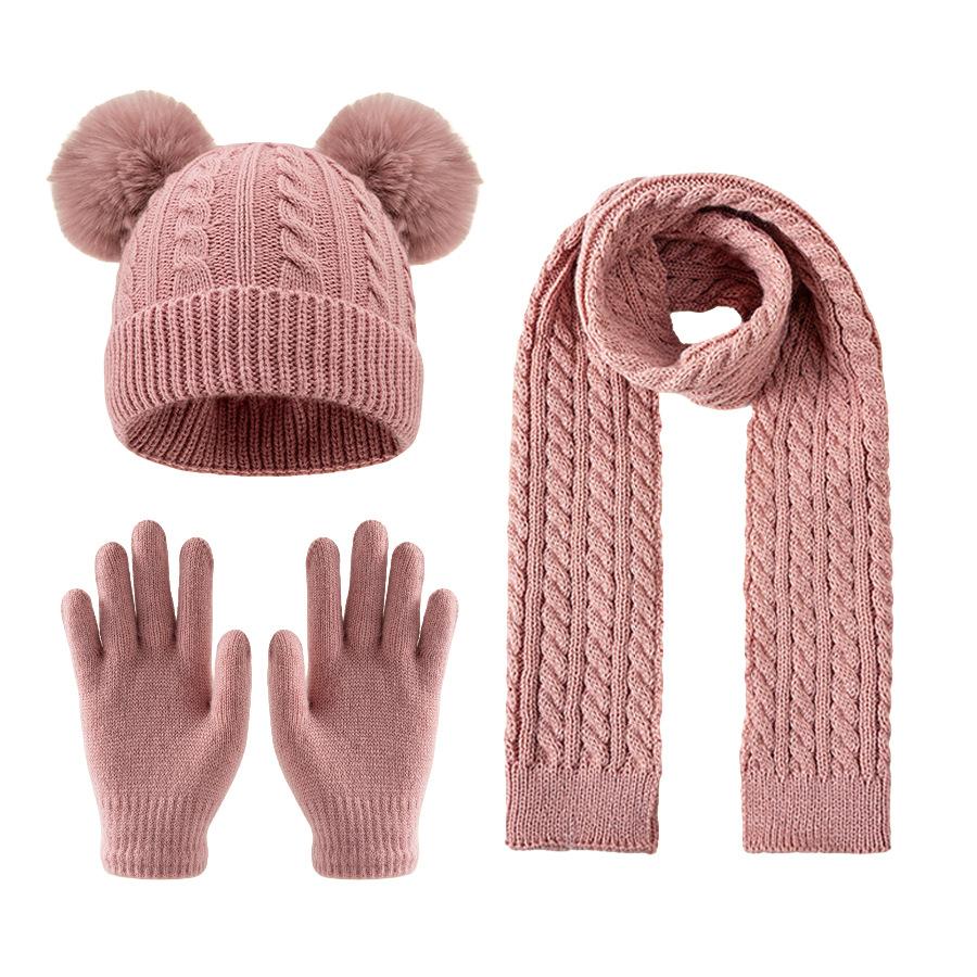 3-12Y Children's Warm Knitted Hat Scarf Gloves Set Thickened Lining Knit Beanie Warm Neck Scarves Windproof Outdoor Protecting