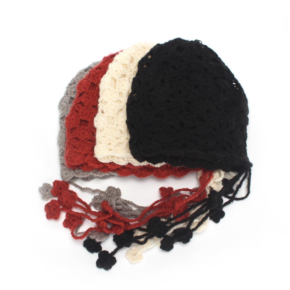 Handmade hats stacked thin new woven hollow retro knitted literary bag head wool hat women