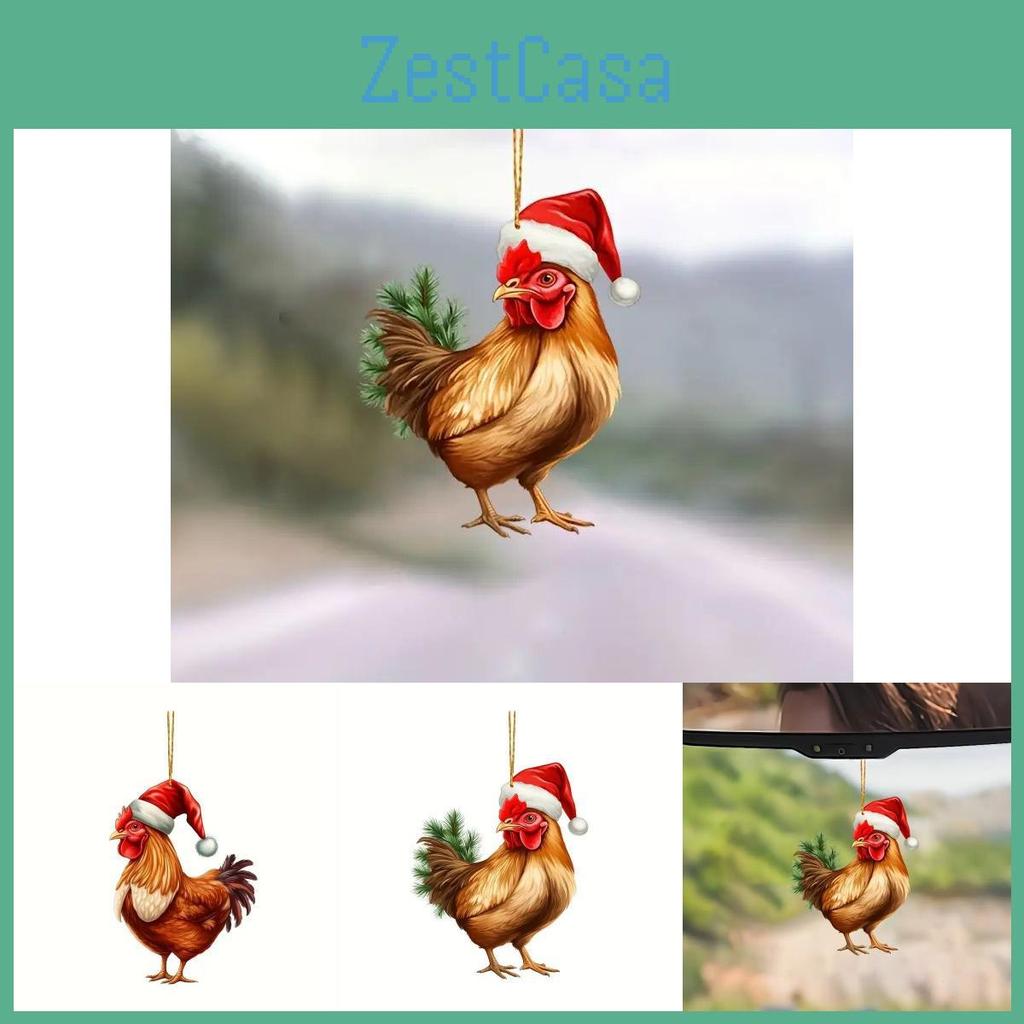 Unique Acrylic Rooster Christmas Tree Pendant Showcases Playful Cartoon Style Perfect For Festive Decoration