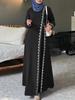 Muslim Women's Solid Color Lace Trim Casual Dress with Long Sleeves