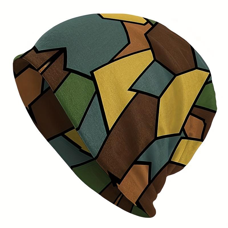 1pc Men's Bohemian Knit Hat - Multicolor Geometric Abstract Beanie with Elastic, Lightweight Warm Winter Suitable for Christmas, New Year's, Outdoor &