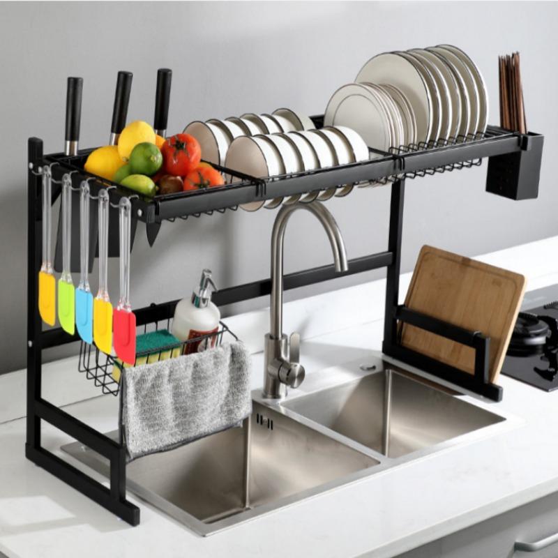 Kitchen Storage Shelf Above The Sink Bowl Draining Rack Multifunctional Dish Knife Rag Spoons Sink Rack Set  Organizer Kitchen