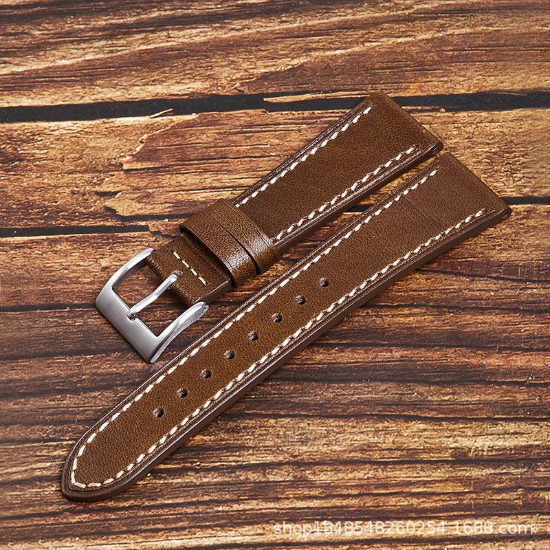 Retro First-Layer Leather Strap Unisex 18Mm Pin Buckle High-End Oil Bead Strap