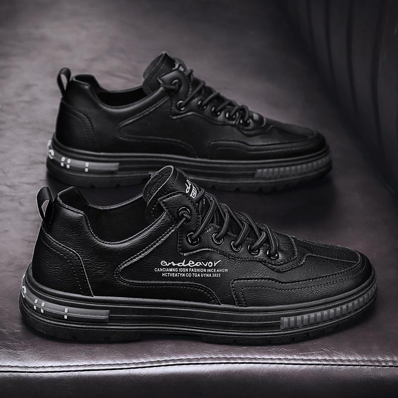 

Чоловіче взуття осінньо-зимове взуття з низьким вирізом, шкіряний верхній шар, повсякденні універсальні робочі черевики, товсті підошви, матові чоловічі черевики Martin 44 чорний