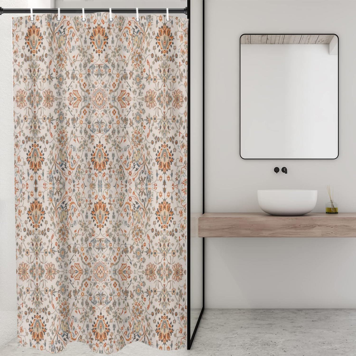 

Шторка для душа с узором пейсли и цветами - Бежевая и коричневая, Можно стирать в машине 90X180cm