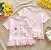 Girls Summer Lace Trim Short Sleeve T Shirt Cute Cartoon Print Bow Top