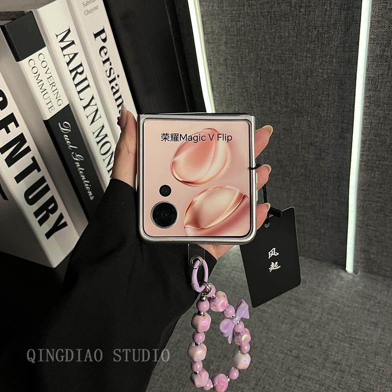 Ins Korean Plaid Purple Flower Hand Chain Is Suitable for Honor MagicVFlip Mobile Phone Case, New Magic Folding Screen