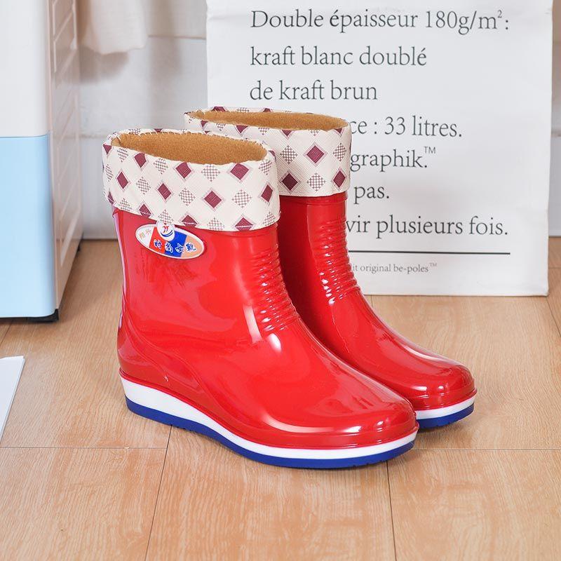 Rain shoes women's anti-skid shoes women's medium tube fleece rain boots short rain shoes kitchen work shoes non-slip shoes rubber shoes women