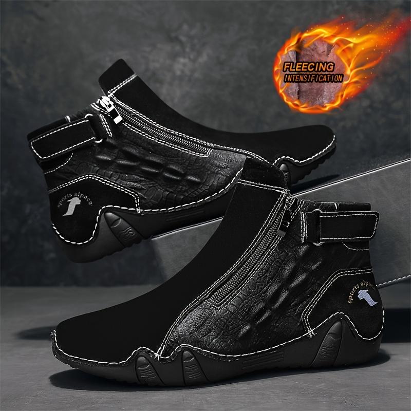 Men's Boots Large Size Fashion Zippered Slip-on Men's Shoes Upper Octopus Mid-top Rubber Sole Handmade Outdoor Boot Casual Walking Shoes