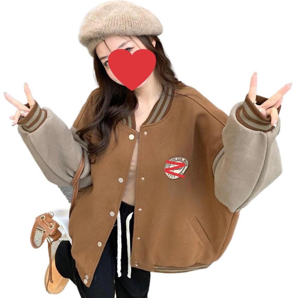 American Retro Embroidered Fleece Baseball Jacket - Loose, Versatile, Age-Reducing Outerwear for Couples - Autumn/Winter