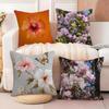South Korea Hibiscus Pillow Case Living Room Sofa Decorative Cushion Cover Simple Household Light Luxury Printed Pillow