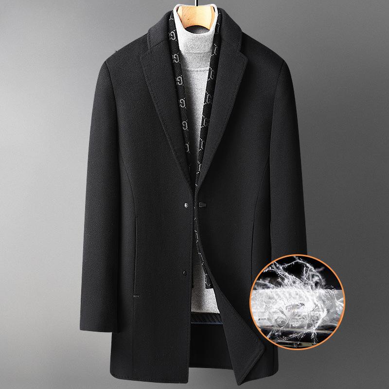 Autumn and Winter Scarf White Goose Down Lining Thickened Mid-length Double-sided Woolen Coat Middle-aged and Elderly Double-sided Woolen Coat
