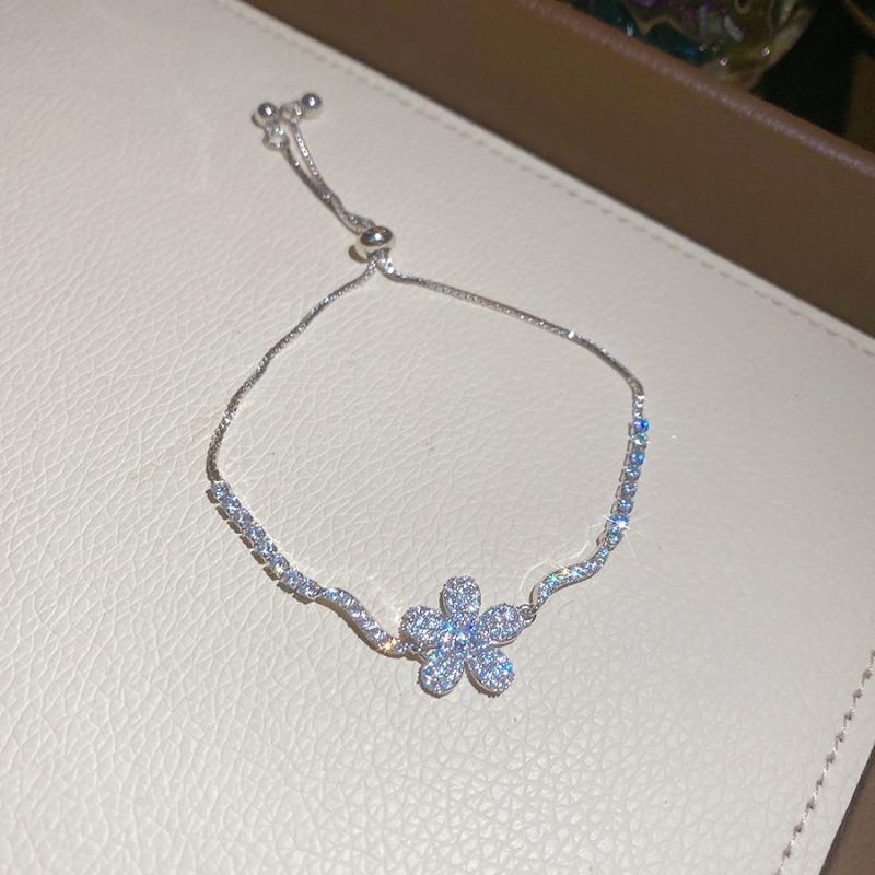 Monet Garden~ Super Sparkling Zircon Flower Round Bracelet Light Luxury Delicate Bracelet Sweet Versatile Jewelry