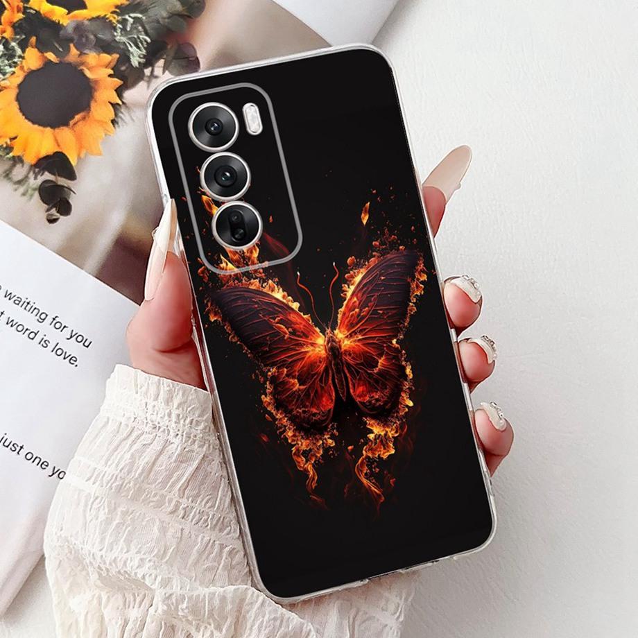 Soft Clear Silicone Back Cover For Oppo Reno12 Pro CPH2629 Phone Case Marble Butterfly Capa For Reno 12 12Pro 5G CPH2625 Capa