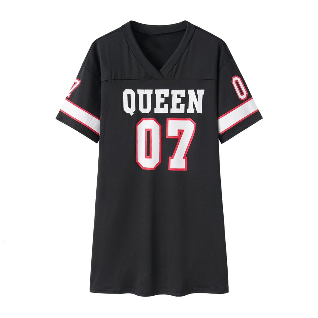 Women Fashion Letter Pattern Dress Casual Short Sleeve Bodycon Short Dress