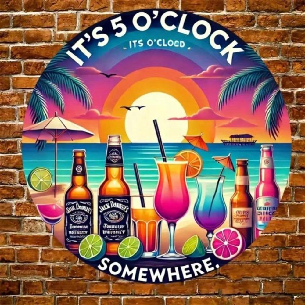 Vibrant Tropical Beach Bar Metal Art Sunset Cocktail Palm Tree Wall Decor for Pub BBQ Shop