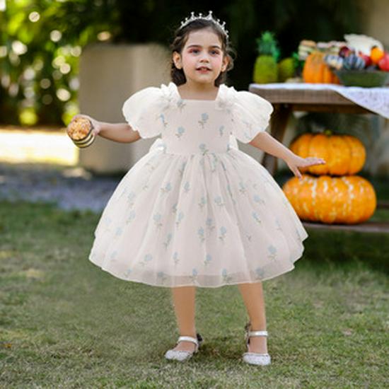 2025 Girls' Princess Formal Dress with Big Bow and Puffy Satin Skirt for Toddlers and Young Kids