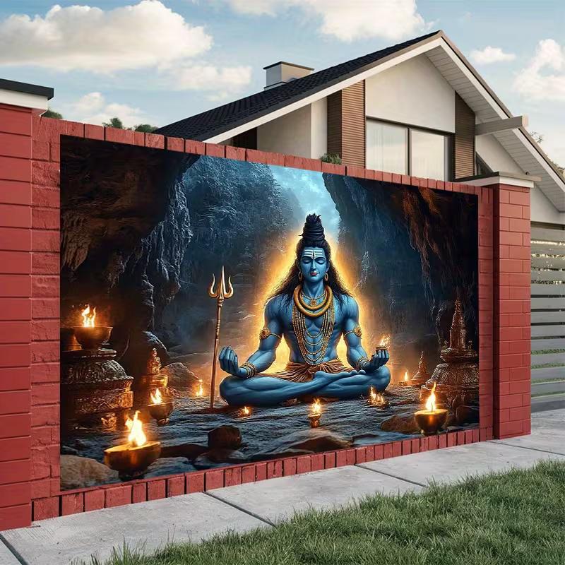 2D Flat Lord Shiva Cave Meditation Backdrop Hindu God Puja Photo Background