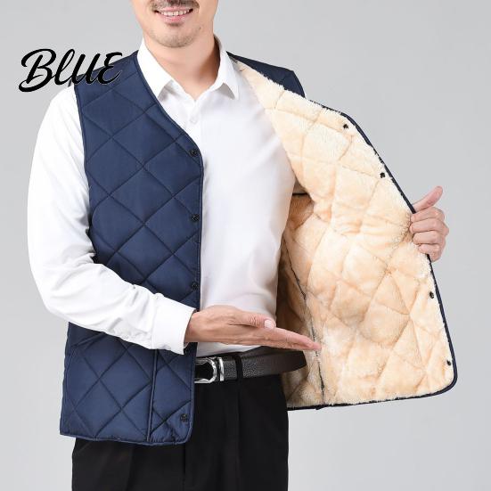 Sleeveless Jacket Men Closure V-Neck Vest with Down Padding Autumn Winter Pocket Button Solid Color