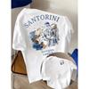 Santorini Grecia Acquerello Stampa Isola 100 Cotone Unisex T-shirt Per Estate Mostra Sognante Costiera