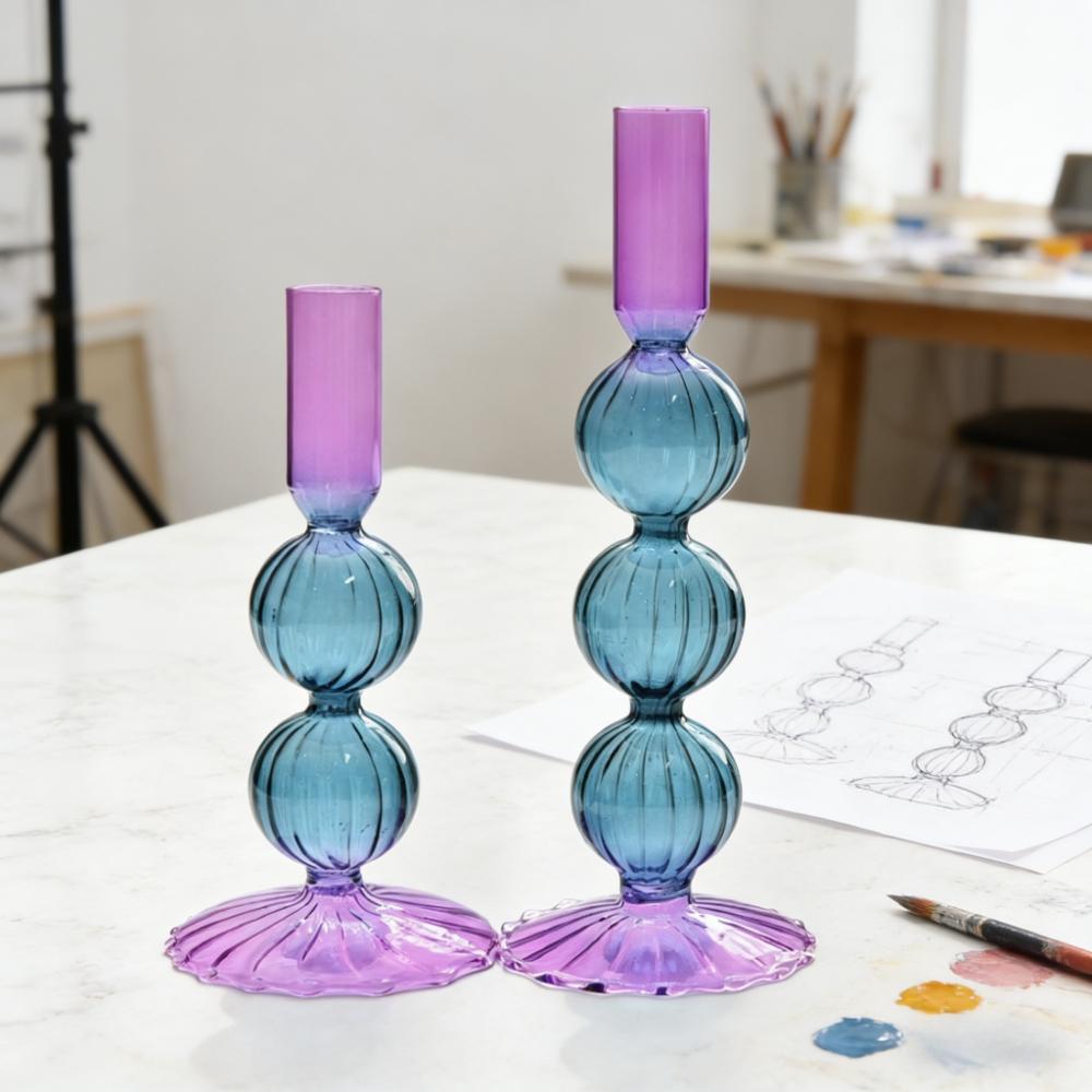 Creative Colored Glass Candle Holders Long Pole Candlesticks for Home Decoration Wedding Table Centerpieces Ornaments