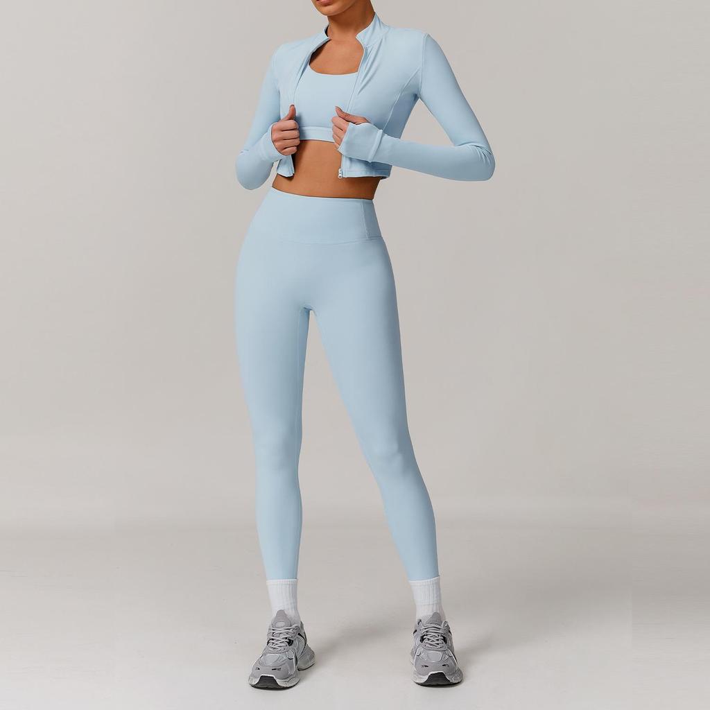 Women's Summer Nude Yoga Suit: Professional 3-Piece Set for Gym, Running, Sports, Fitness (8047)