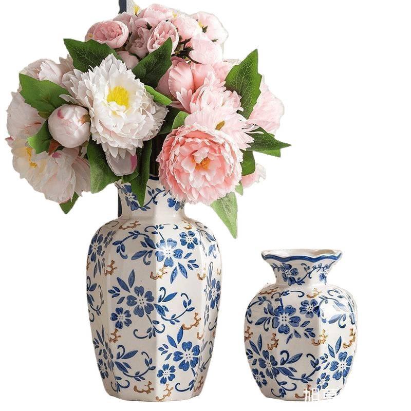 Vintage Blue & White Porcelain Ceramic Vase for Home Flower Arrangement