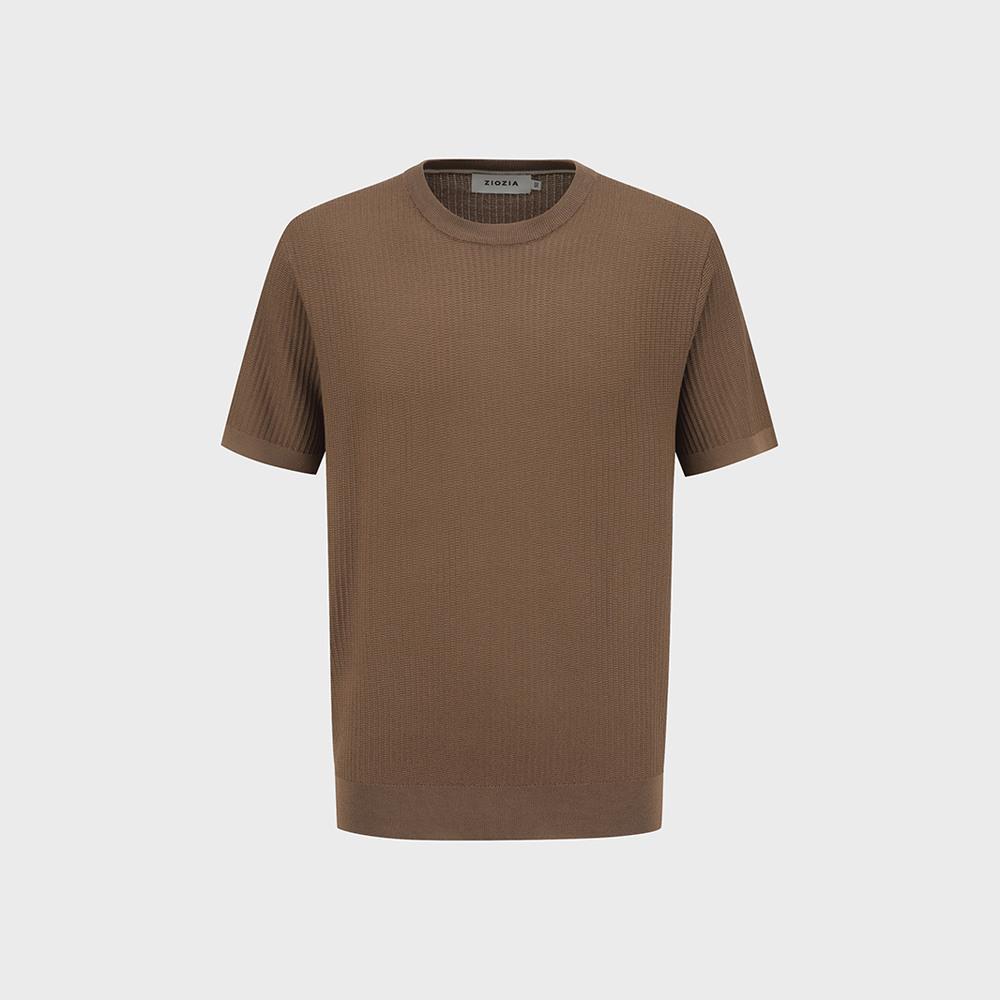 ZIOZIA Men'S) Washable Miracle Vertical Texture Short Sleeve Sweater_Brown