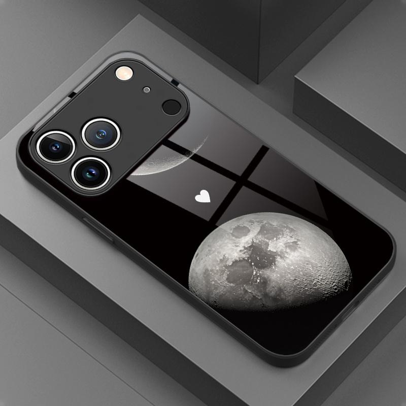 Double Moon Heart-Shaped Cosmic Romance Pattern Phone Case for iPhone 17 17Pro 17ProMax 17Air 16 16Pro 16ProMax 16Plus 16e