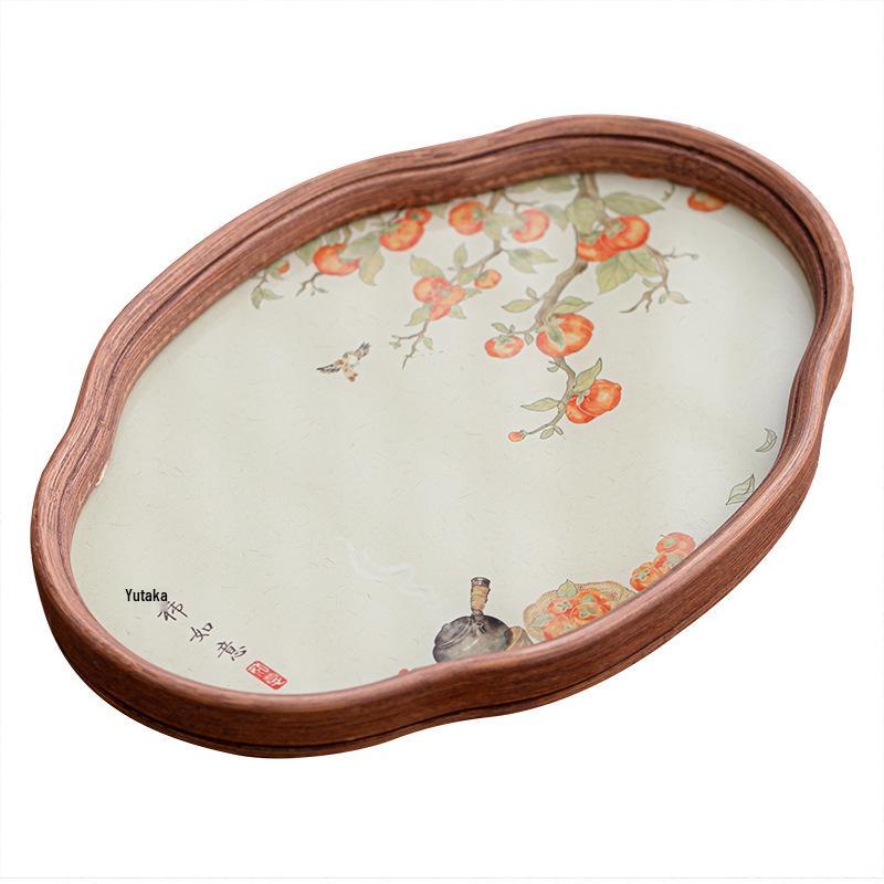 Exquisite Chinese Begonia Tea Serving Tray with Gaiwan Storage and Coaster Plate for Afternoon Tea and Coffee Shops
