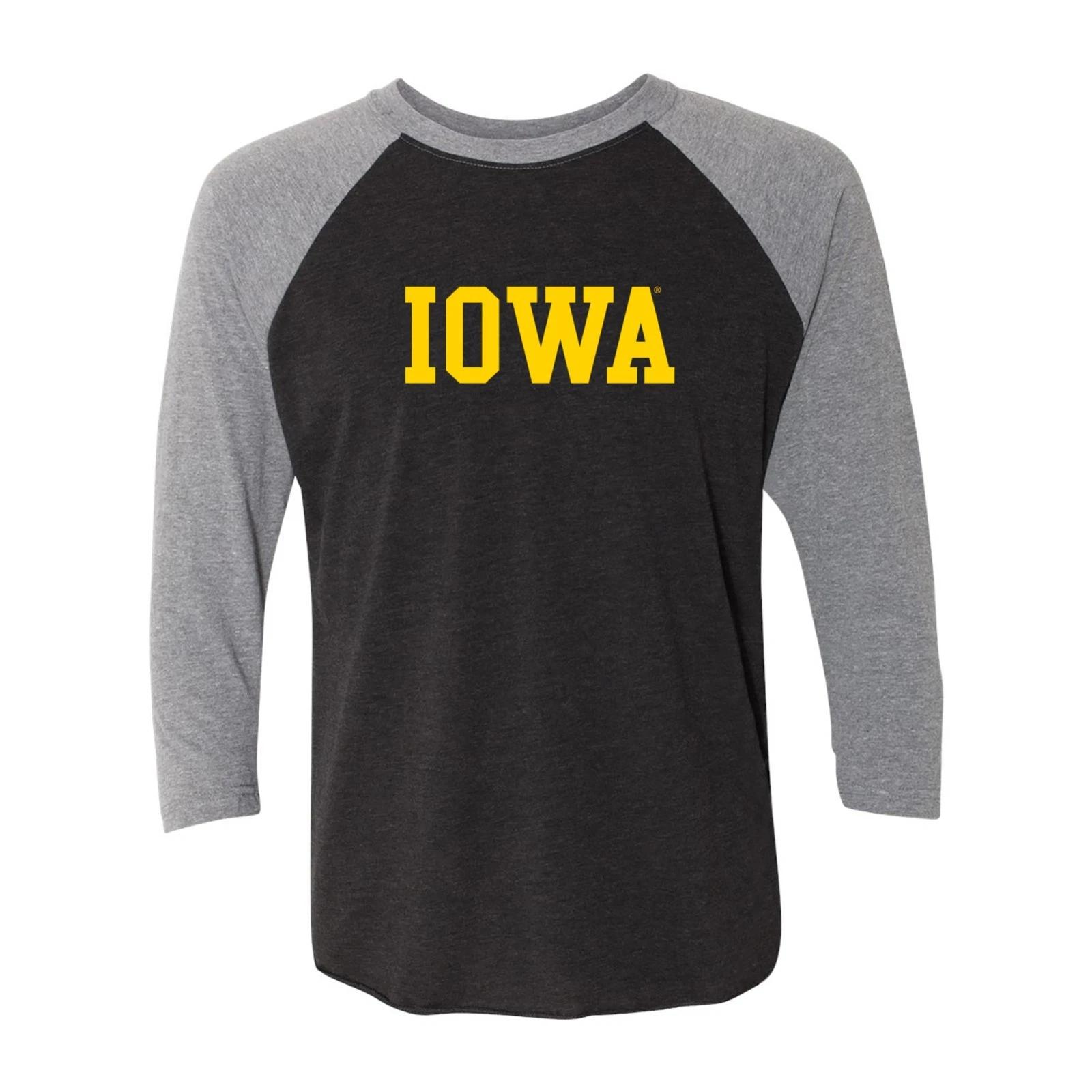 Iowa Hawkeyes Basic Block 3/4-Sleeve Raglan T Shirt - Vintage Black/Heather L
