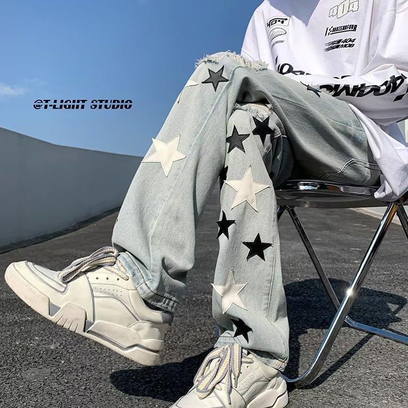 JYL Мужские Джинсы Уличный Стиль Прямые Весна Осень Новые Винтажные Свободные Джинсовые Брюки S