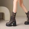 New Women'S Cowboy Boots Platform Boots Round Toe Thick Heel High Boots Belt Buckle Western Mid Calf