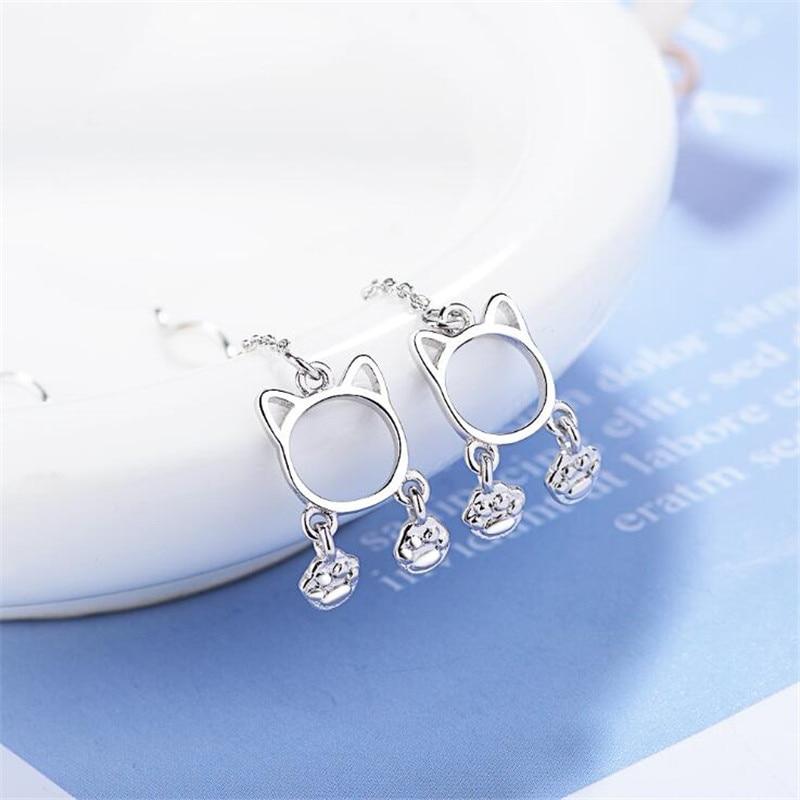 New Temperament Long Ear Line Cute Animal 925 Sterling Silver Jewelry Footprints Hollow Cat Exquisite Dangle Earrings Xze237