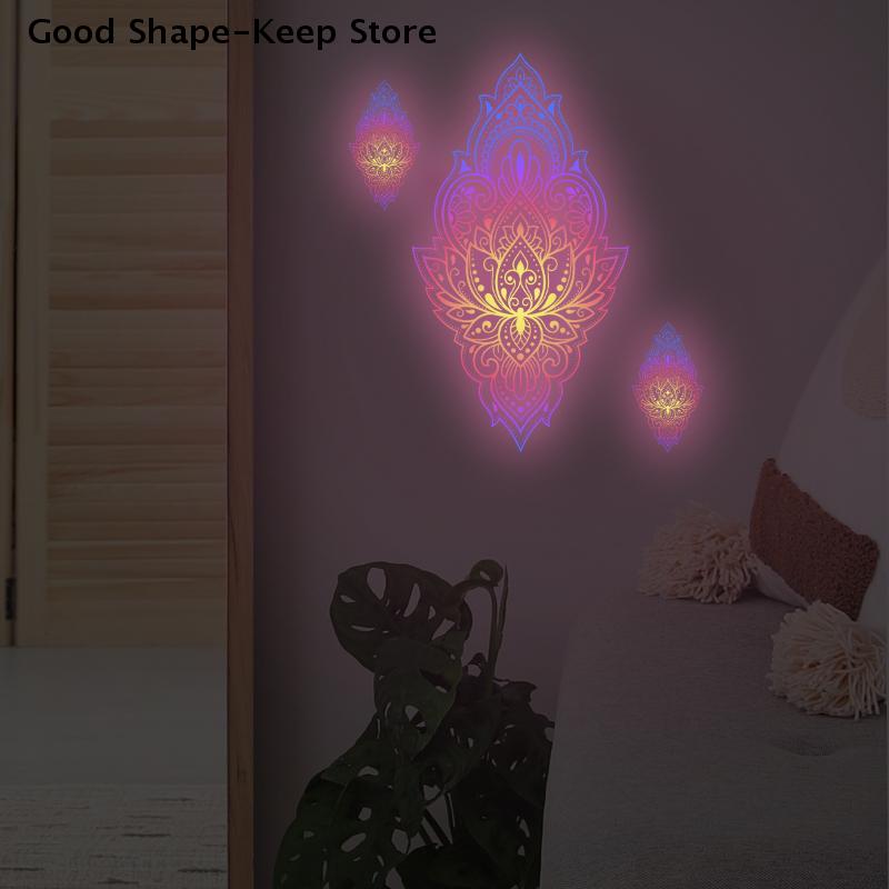 Glow-in-the-Dark Mandala Wall Sticker Removable for Bathroom Living Room Porch Home Decor - Bedroom Wall Art Deco