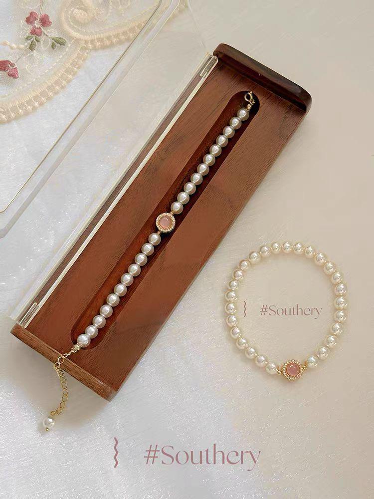 S925 Silver Pink Chalcedony and Pearl Jewelry Set: Bracelet, Necklace, Ring, Earrings - Perfect Gift for Girlfriends & Besties
