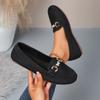 New Round Toe Shallow Opening Rhinestone Chain Flat Casual Shoes for Women in Large Size