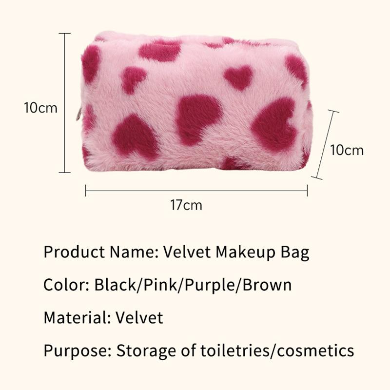 Cute Sweet Heart Pattern Plush Pencil Case Girly Women Large Capacity Cosmetic Bag Travel Portable Storage Bags Organizer Gifts