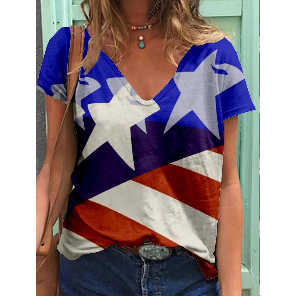 New American Independence Day Women's 3D Printed V-neck T-shirt