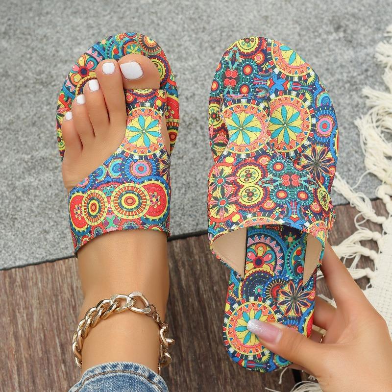 Large size women s slippers summer new flat bottom printing set toe bohemian ethnic cool slippers women 36