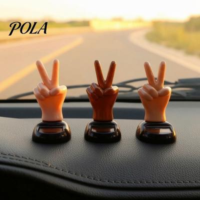 Three Skin Color Car Toy Solar Powered Finger Shaking Decor, Creative Dashboard Ornament, Personalized Ornament Swinging Figurine for Desk Office,