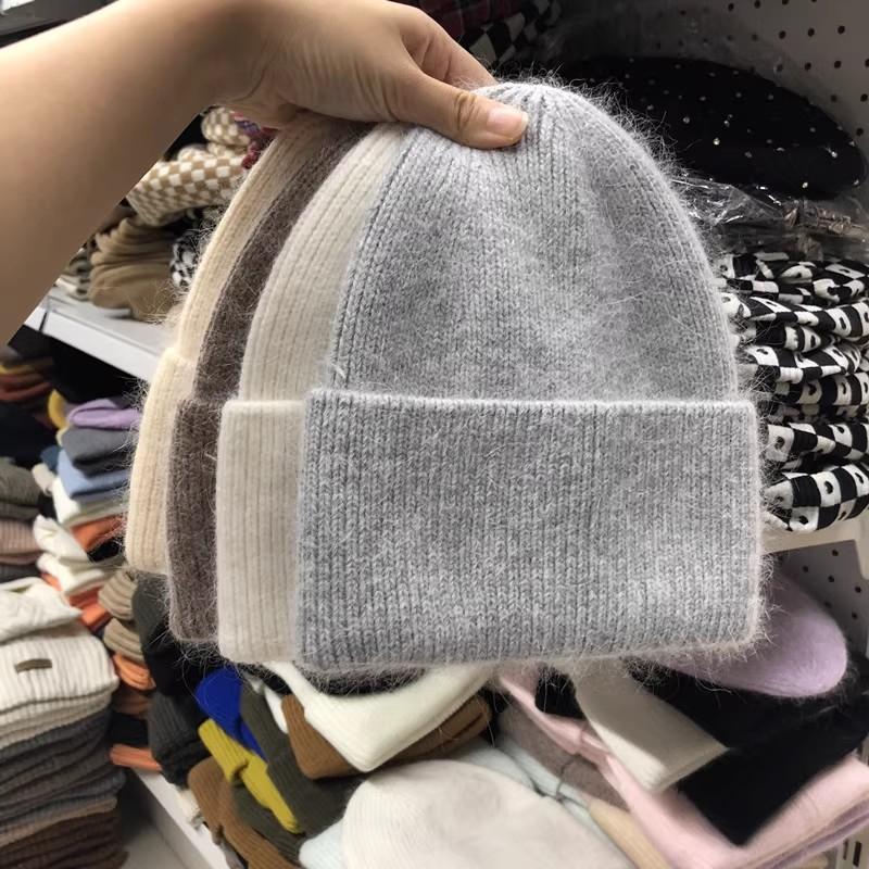 Reba Internet celebrity headgear, angora rabbit fur knitted warm melon fur hat, fashionable autumn and winter ear protection wool hat