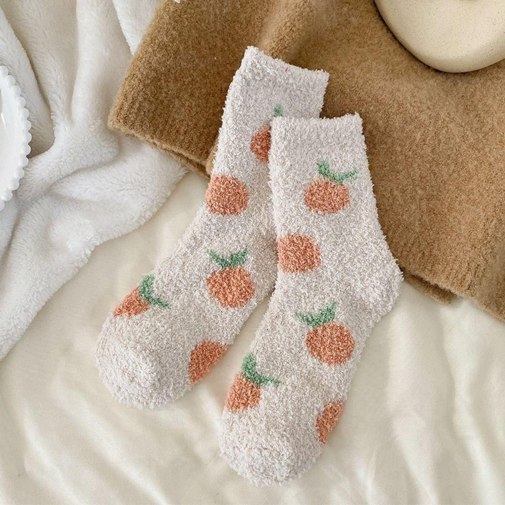 Flower Strawberry Floor Plush Socks Thickened Warm Socks Women Cute Coral Fleece Socks Autumn
