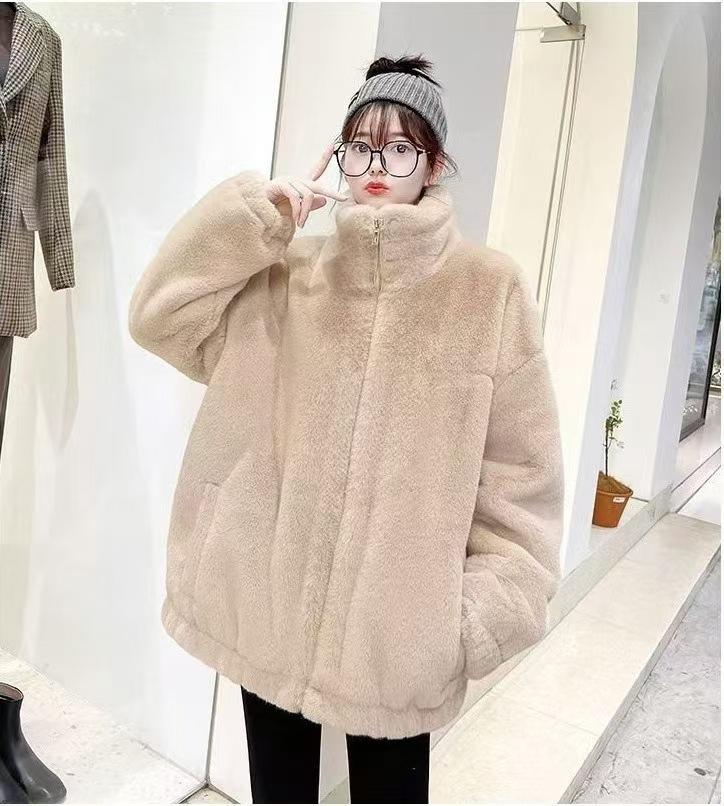 Winter new imitation fur stand-up collar jacket fluffy sweater casual loose thickened women's plush