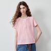 Women's Retro Color Block Henley Short Sleeve T-Shirt