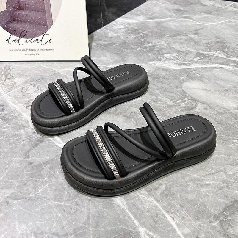 

Fashion Women s Summer Outdoor Thi Bot Heightening Beach Oes Two-Way Wear Beautiful Sandals Casual Low Cut PU Leather 35 чёрный
