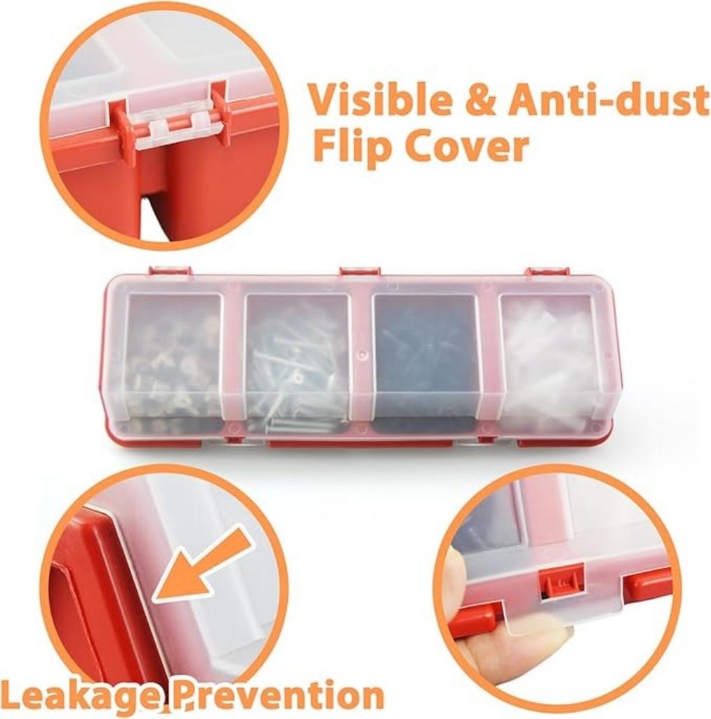 Screw Organizer Storage Bins, Stackable Bins With Lids, Divider Compartment Containers For Garage/Craft Tool Organizing, Tool Cart Cabinet Workbench