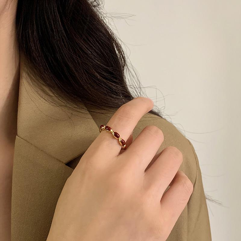 New Year's Ankara Red Drop Oil Rice Ring Female Niche Does Not Fade High-end Ring, Titanium Steel Electroplating